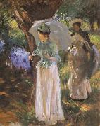 John Singer Sargent Two Girl with Parasols at Fladbury oil on canvas